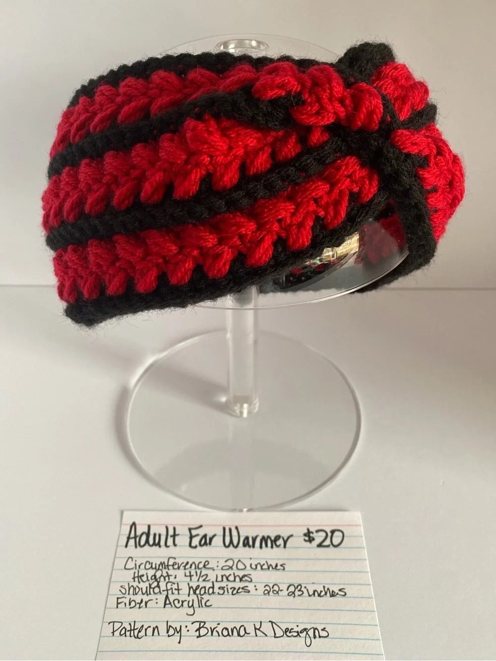 Adult Red & Black Twisted Crochet Ear Warmer
